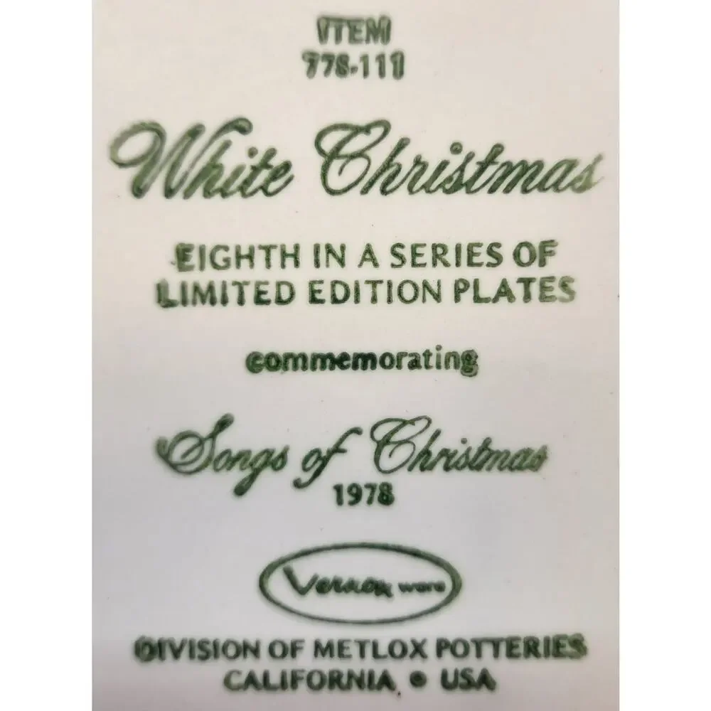 Vernon Ware Metlox 1978 Christmas Plate 